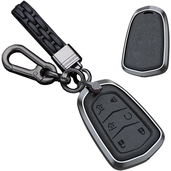 Key Fob Cover Compatible with Cadillac Escalade Escalade ESV Keychain Case Holder Protector,A Leather-keychain-black