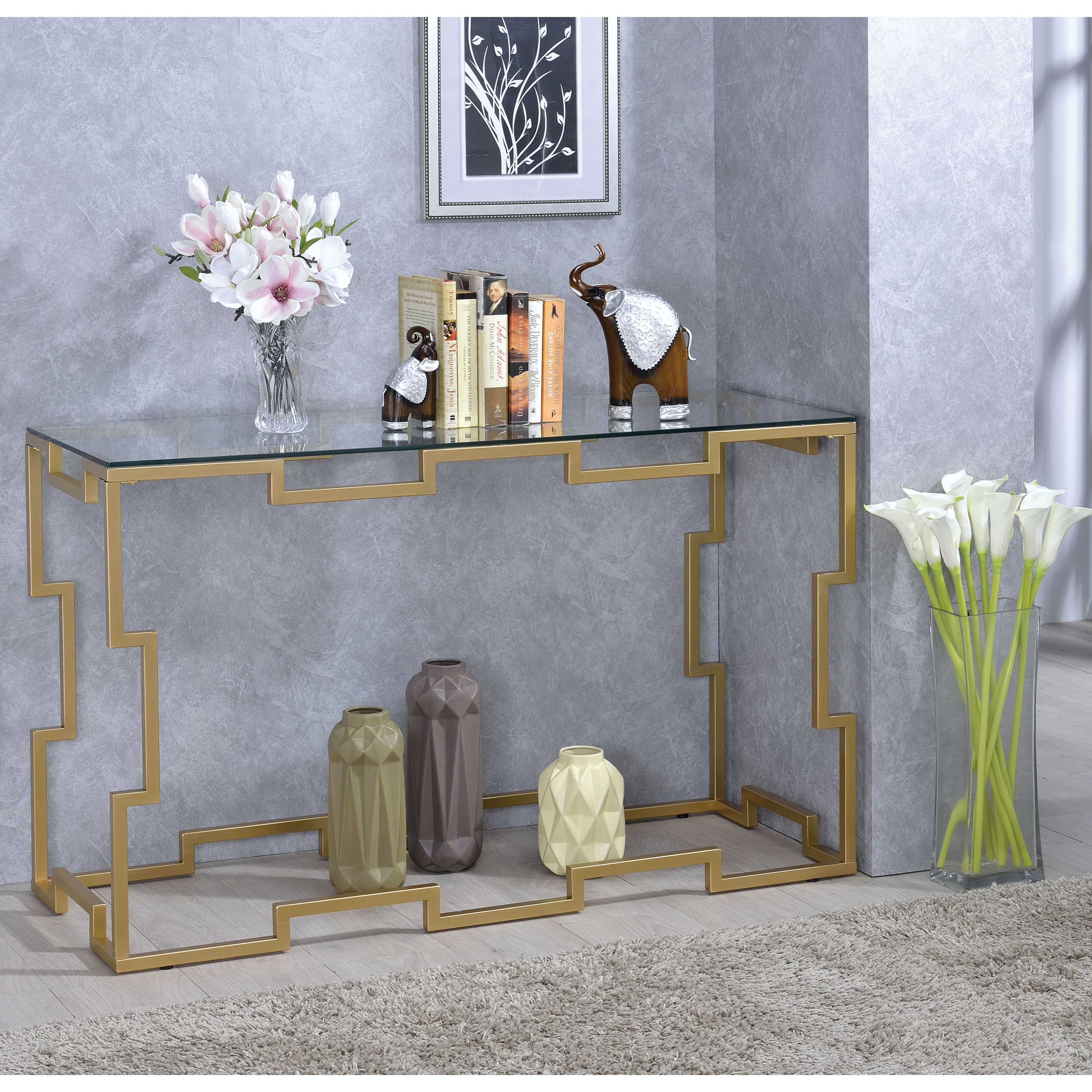 Furniture of America Quir Glam Gold Metal Rectangle Sofa Table