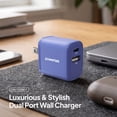 thumbnail image 2 of Powertek Ultra 20W USB-C PD + 18W USB-A Wall Charger, Purple, Dual Port Charging Adapter, Fast Charging Block, 2 of 6