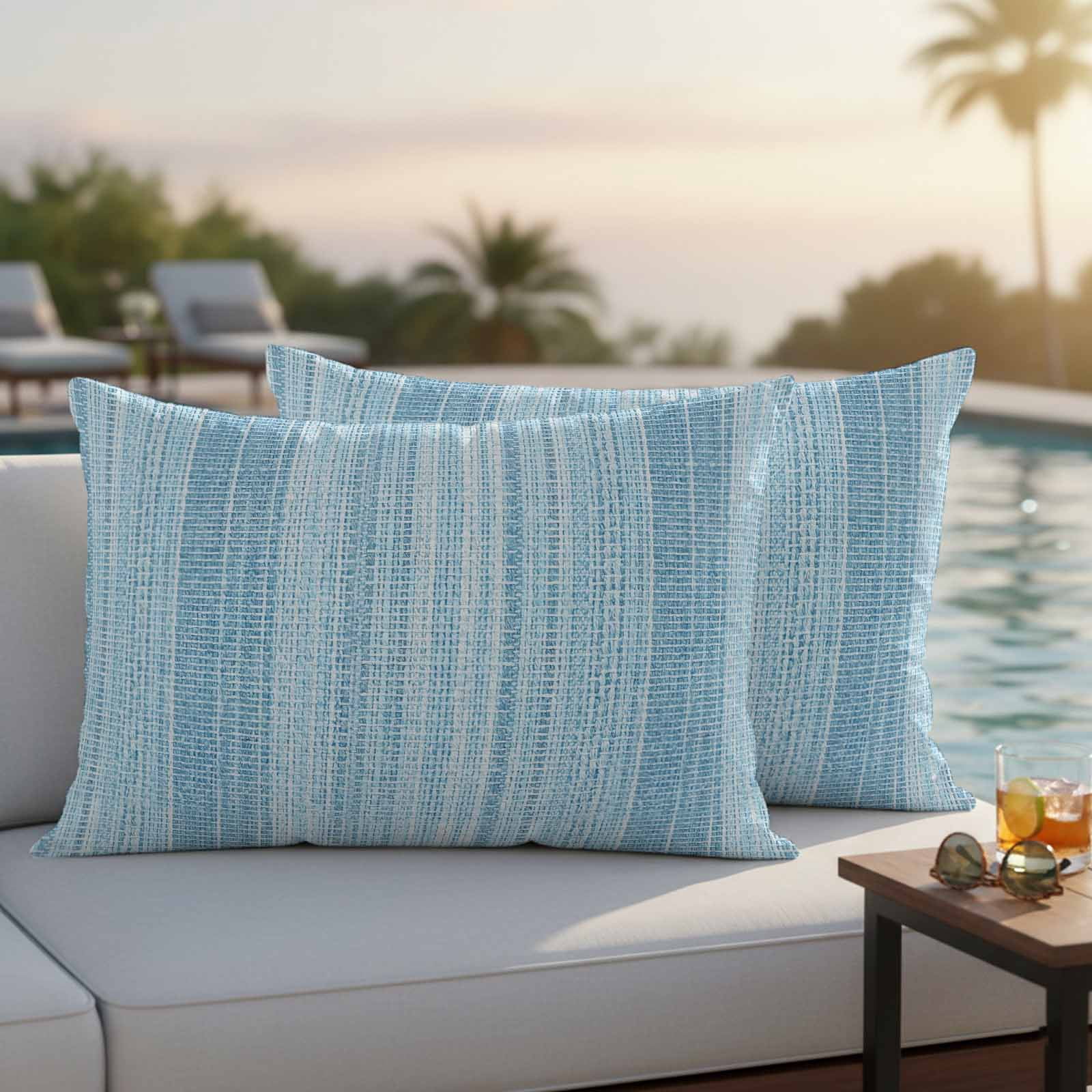 Outdoor Waterproof Throw Pillow Covers Set of 2 Blue Vertical Stripes Decorative Pillowcases Lumbar Outdoor Pillows Cushion Case 20x12 Inch Modern Abstract Lines Patio Pillows for Couch Sofa Bed