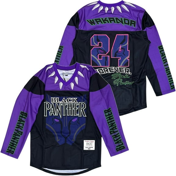 Black Panther Marvel Comics Men's Headgear Classics Embroidered Hockey Jersey (Small, Black)