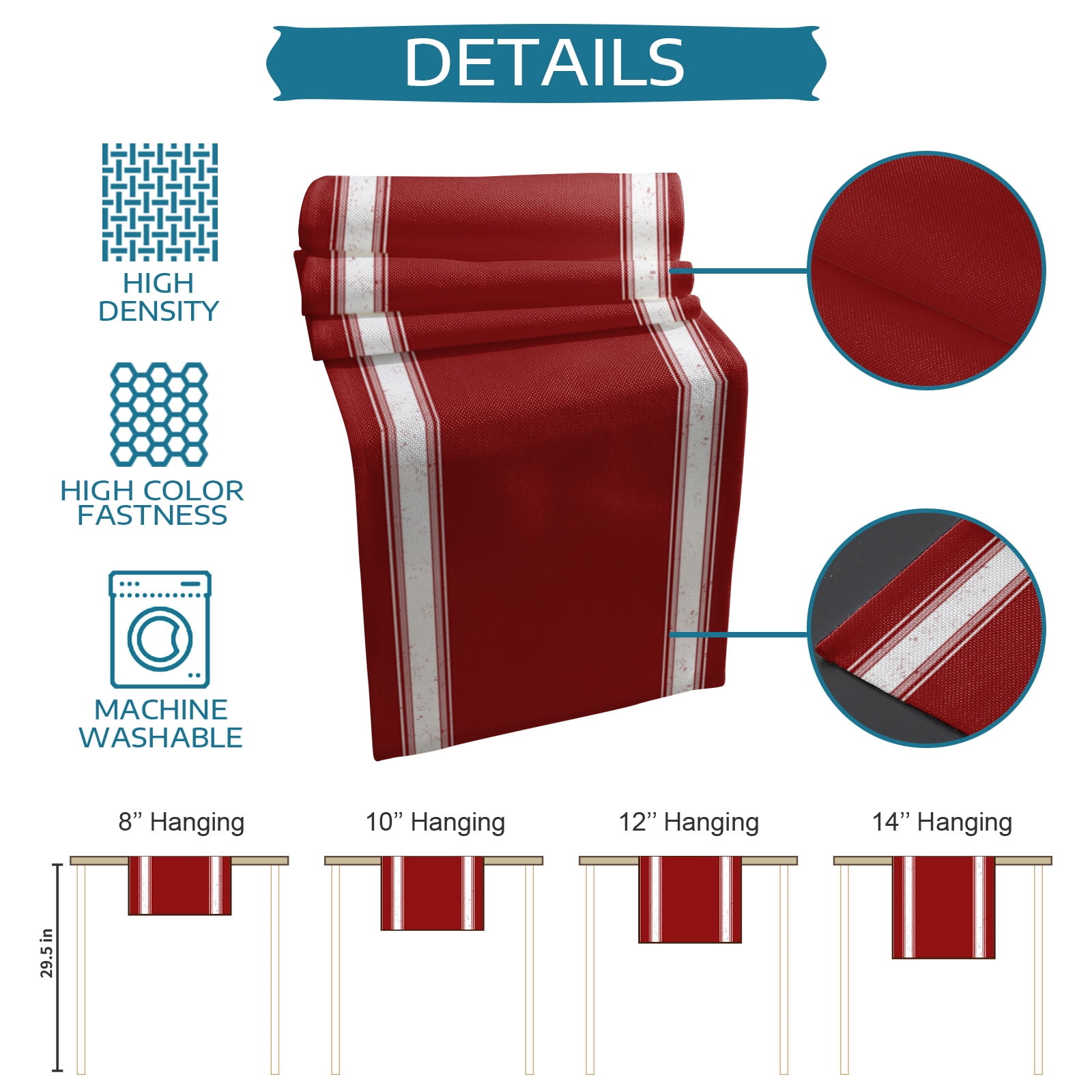 Hokiten Table Runners 72 Inches Long Dress Scarves, Christmas Red Farmhouse Kitchen/Dining Table Runner, Coffee Tablerunners, Luxurious Xmas Red White Striped 14x72 Inch