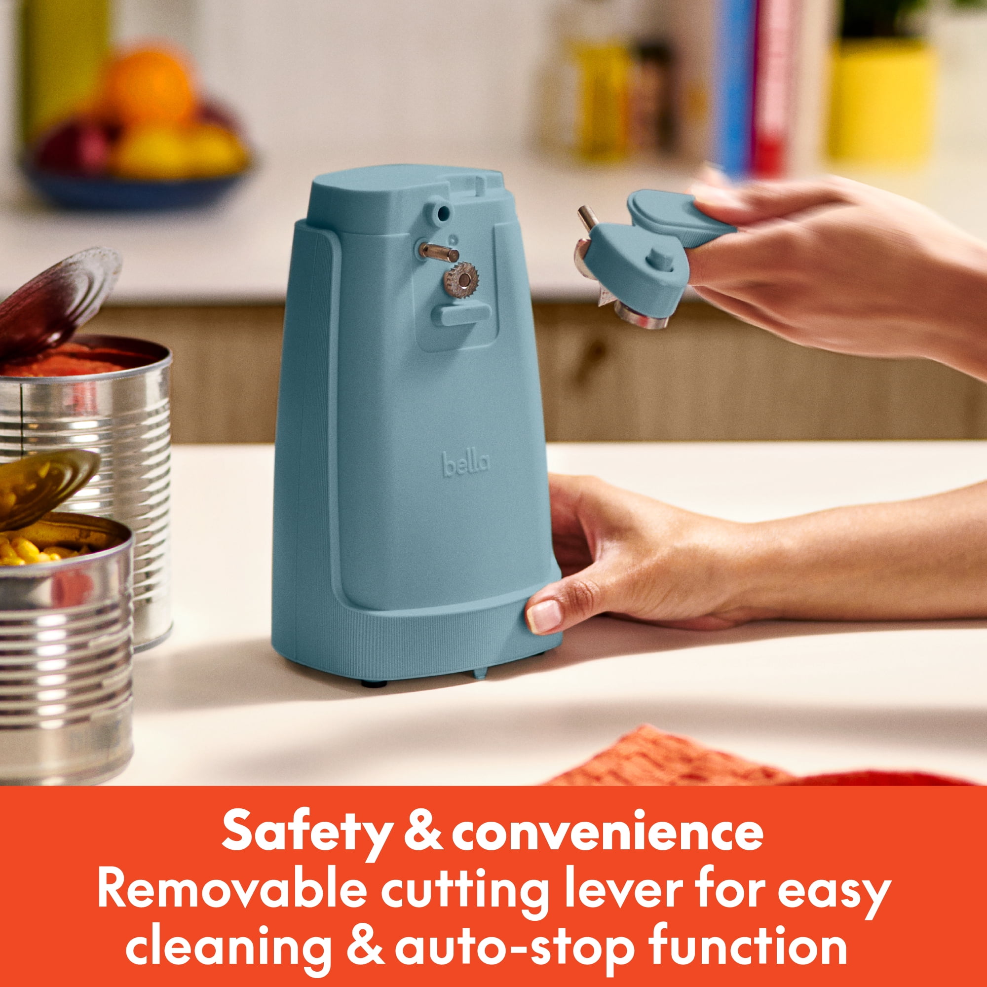 bella Electric Can Opener with Stainless Steel Cutting Blade and Cord Storage, Surf