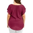 thumbnail image 4 of Frontwalk Women T Shirt Solid Color Tunic Blouse V Neck Chiffon Tops Summer Casual T-shirt Short Sleeve Tee Red XXL, 4 of 5