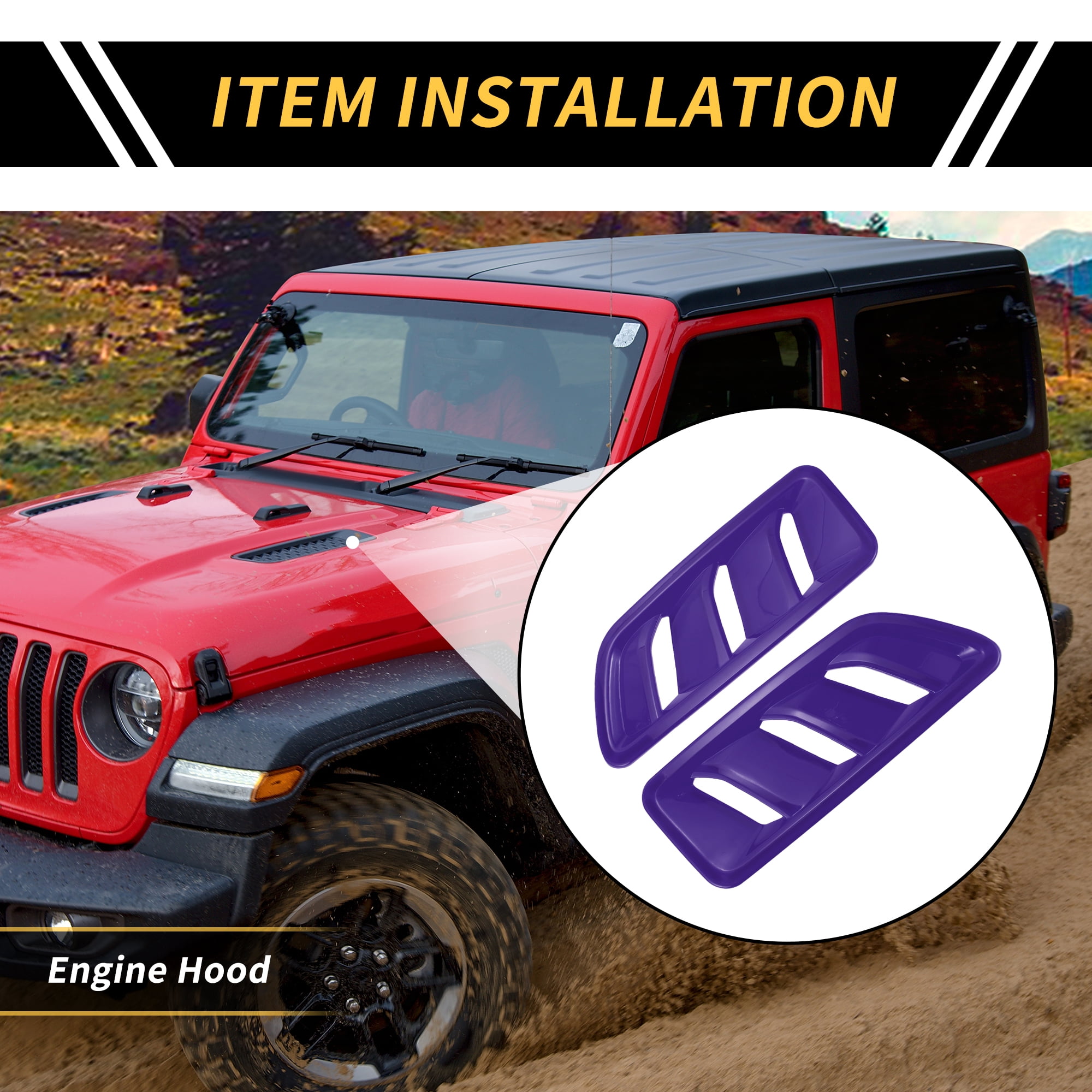 Unique Bargains 1 Pair Car Front Hood Air Outlet Vent Cover Trim for Jeep Wrangler JL JLU Gladiator 2018-2024 Hood Engine Bonnet Air Vent Outlet Cover Bezels ABS Purple