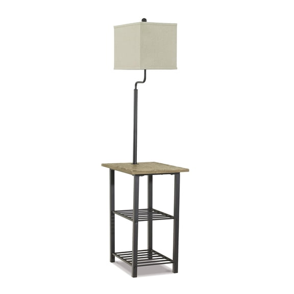 Signature Design by Ashley Shianne Metal Tray Floor Lamp, Brown/Black, End Table Lamp with Shelves and 3-Way Switch