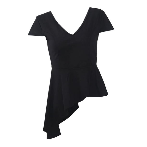 Camiseta Negra Asimétrica Cuello En V Túnica Oscuras Asimétricas Mujeres De Moda 4XL