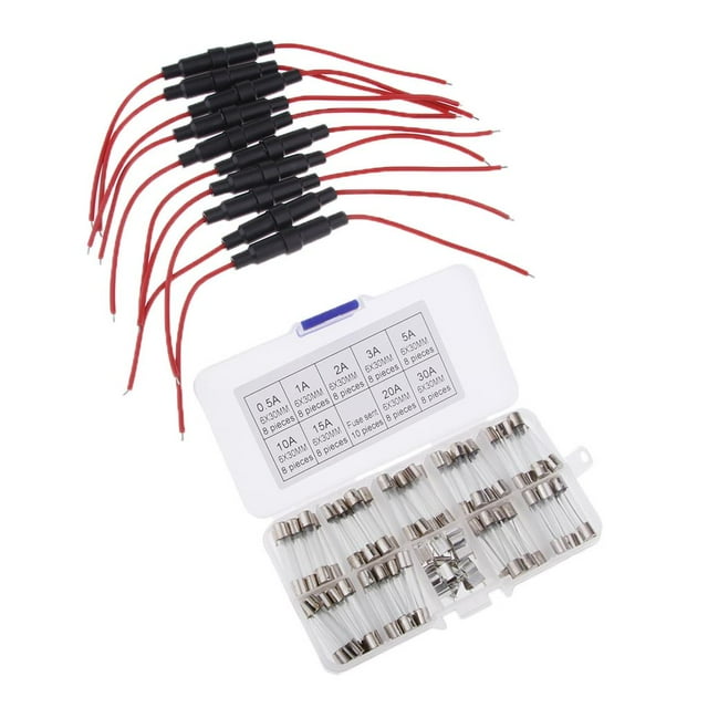 10pcs 6x30mm Fuse Holder Inline Screw Type with 16 AWG Wire + 72pcs Quick Blow