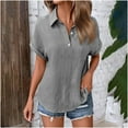 thumbnail image 3 of Ltctricy Summer Tops for Women Trendy Short Sleeve Half Button V Neck Collared Pleated T-Shirts Casual Loose Tunic Blouses, 3 of 6