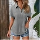 thumbnail image 4 of Blusas para mujer,Camisa informal con botones para mujer, color liso, manga corta, diseño de manga murciélago, tela suave, cuello redondo para uso diario, sopatenor, 4 of 8