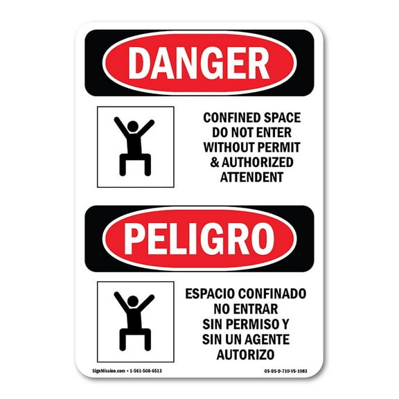 OSHA Danger Sign - Confined Space Do Not Enter Bilingual | Plastic Sign | Protect Your Business, Construction Site, Shop Area |  Made in The USA