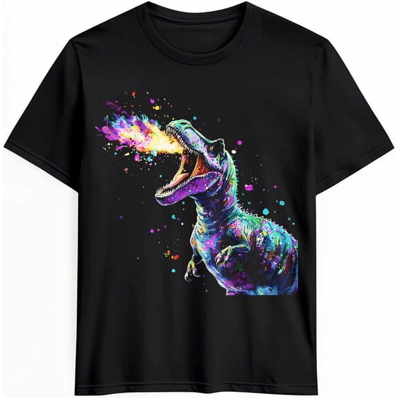Camiseta informal de manga corta para hombre, con cuello redondo y estampado de dinosaurios que escupen fuego.