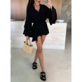 thumbnail image 6 of Women'S Layered Bell Sleeve Tie Neck Mini Dresses Ruffle Belted Tunic Dress Black XL, 6 of 8