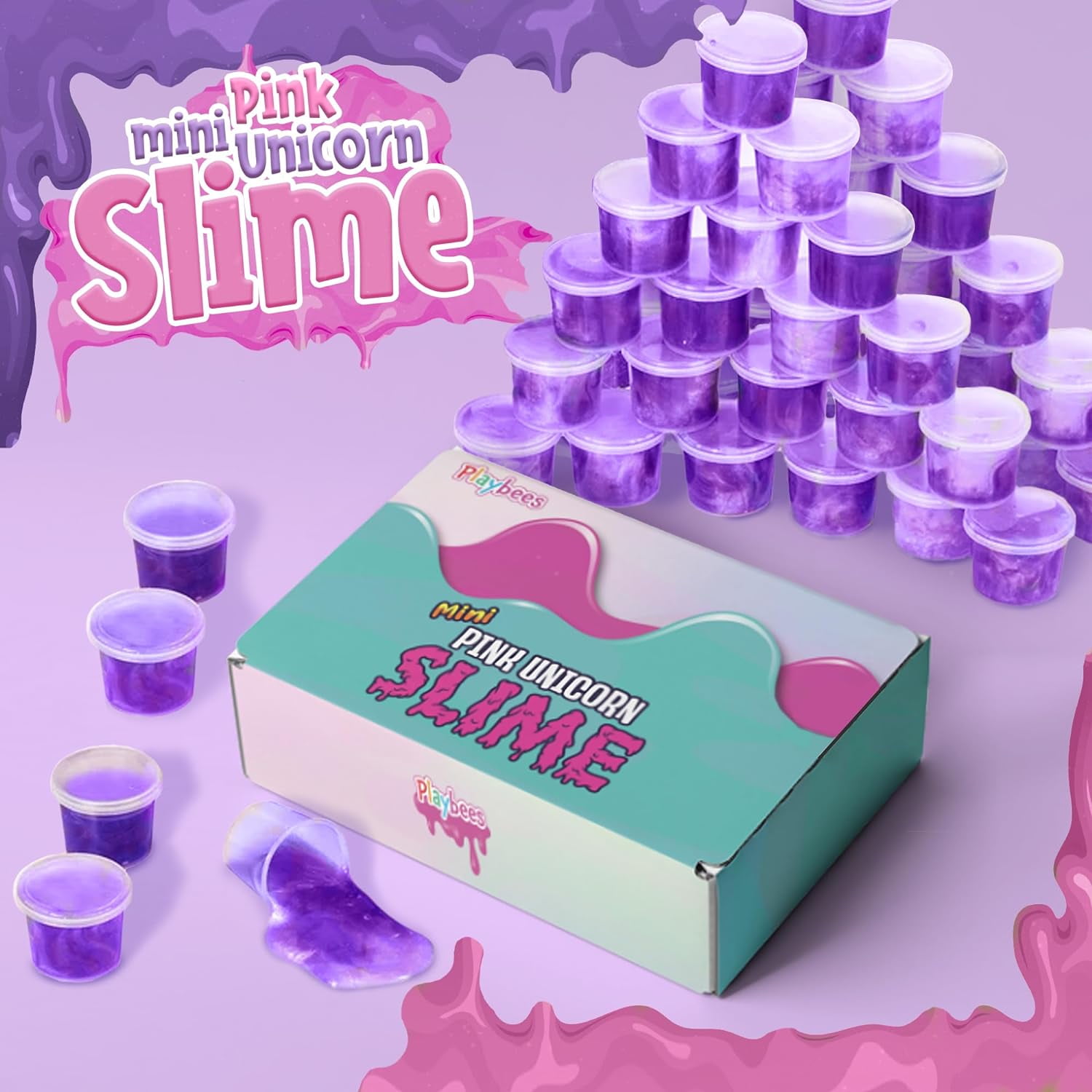 Playbees Purple Princess Slime - 48 Pack - Mini Slime Party Favors - Pink, Purple, and White Colors for Sensory Fun, Stress Relief, Travel Sized, Classroom Prize, Activity Playset DIY, Ages 3+