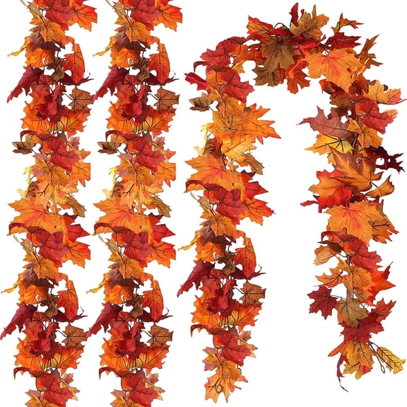 CQURE 3-Pack 17.7Ft Artificial Fall Maple Leaf Garland, Autumn Hanging Vines for Thanksgiving Home Decor