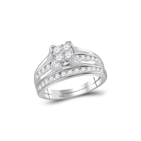 FB Jewels 14kt White Gold Womens Princess Diamond Bridal Wedding Engagement Ring Band Set 1.00 Cttw - Size 6