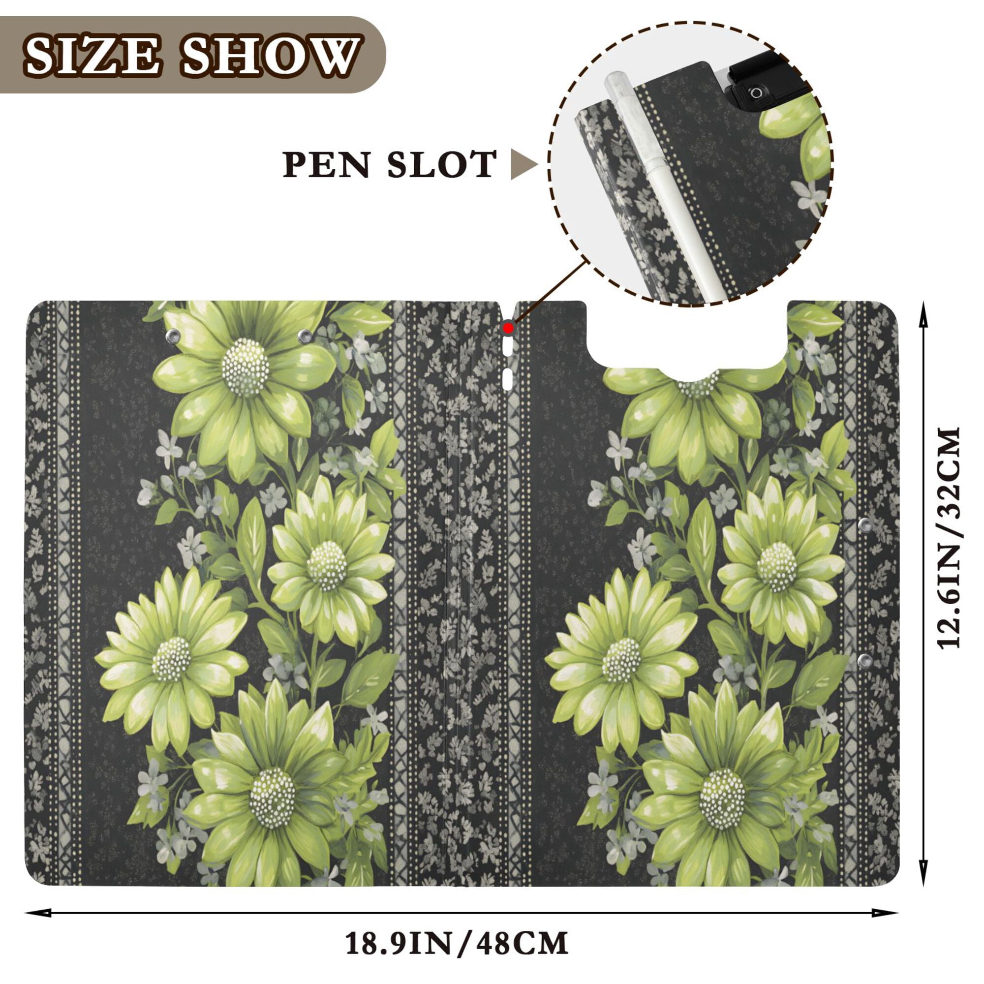 FORMRS A4 Clipboard Folder with Pen Holder Horizontal Foldable School Office Binder, Green Flowers