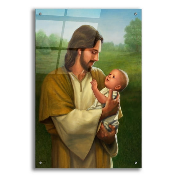 Epic Art 'Jesus And Baby' by David Lindsley, Acrylic Glass Wall Art, 24"x36"