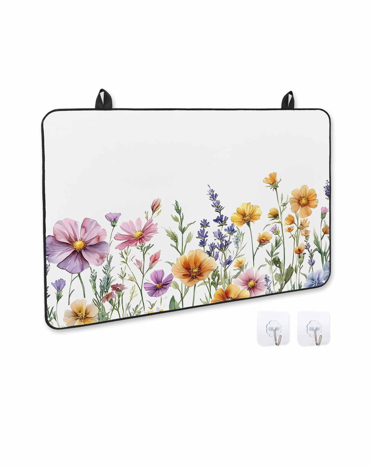 nqOlkjepod Large Induction Cooktop Protector Mat 31"x24", Spring Floral Stove Top Covers for Electric Stove, Yellow Purple Flowers Farmhouse Decorative Stove Burner Cover Mats, Glass Top Stove Cover