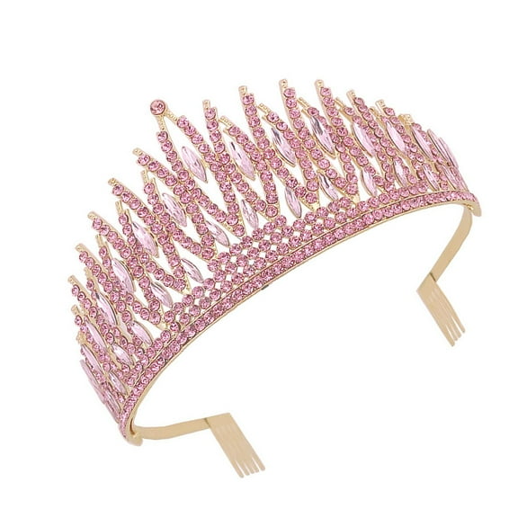 Milisten Bridal Tiara Rhinestone Crown Pink 1Pc 6.0x6.0x3.0In