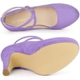 thumbnail image 4 of DARING DIVA Women's Platform Cross Strap Stiletto Heels Mary Jane Pumps Purple 7, 4 of 5