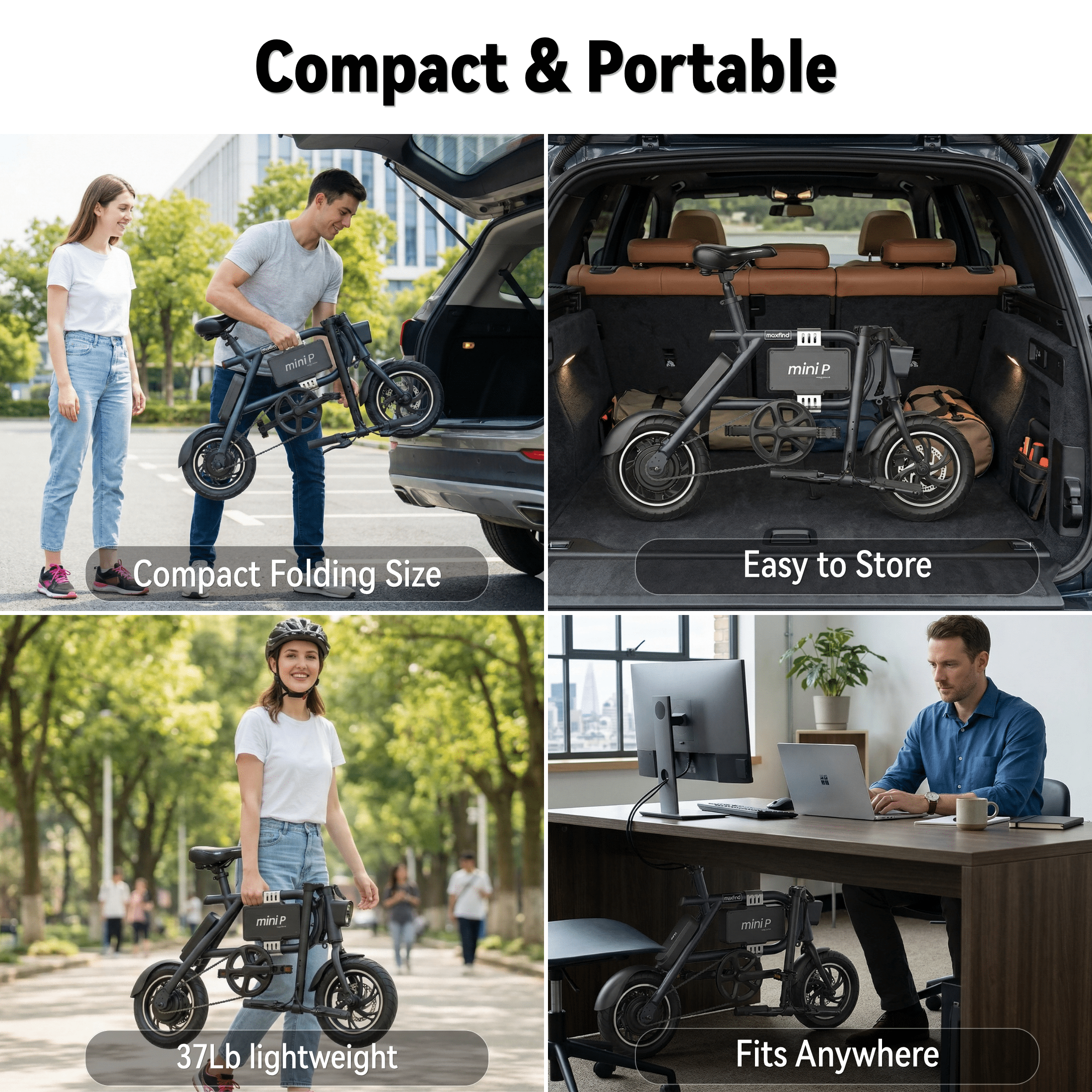 Maxfind Foldable 12" Electric Bike for Adults, Max 37-Mile Range Pedal-Assist,Removable Lithium Battery, Smart App Control,Adult Electric Bicycle for Commute