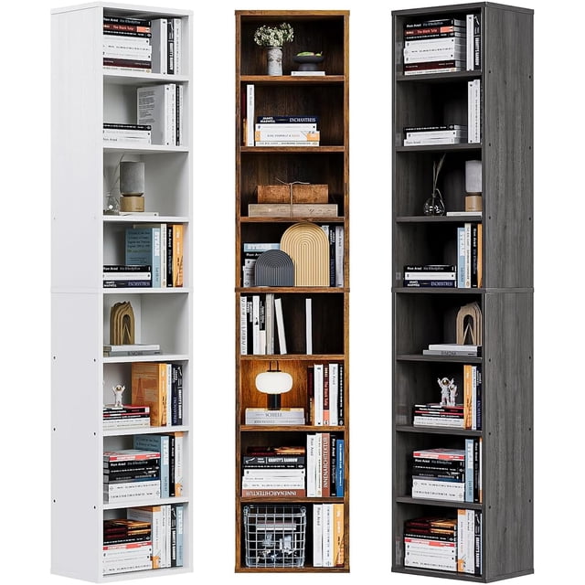 Simple Wisdom Librero 180CM Alto Librero Organizador 8 Capa Librero Minimalista Con Hebilla de Fijación a la Pared Librero Madera, Vitrina Exhibidor Adecuado Para Salón,Cocina, Baño(Librero Blanco)