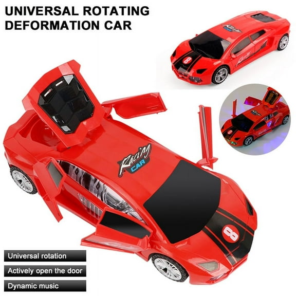 KEINXS Bump & Go Electric Car Toy Live Action Transforming Toy Deformation Car with Lights and Sounds Best Birthdays/Christmas Gift for Kids, Red