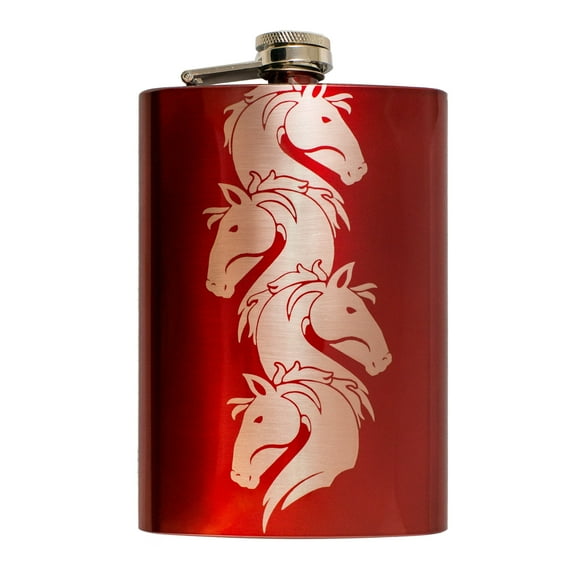 8oz RED 4 Horses Flask L1