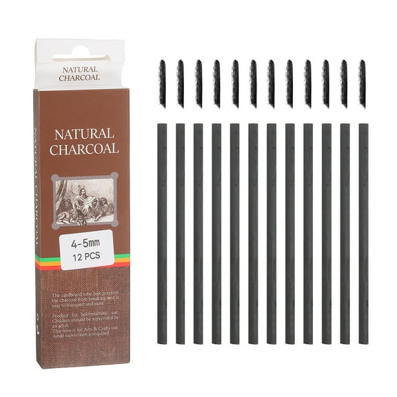 Uxcell Willow Charcoal Sticks, 4-5mm Willow Charcoal Pencils Soft Sketch Vine Art Supplies Set for Drawing Sketching Shading Painting Artists Beginners (Black, Pack of 12)