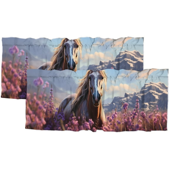 Horse Thermal Insulated Window Curtain Valance Western Animal Country Forest Landscape Rod Pocket Valances for Bedroom Living Room Dining Room 54 by 18 in, 2 Panel