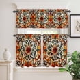 thumbnail image 2 of 3 Piece Kitchen Curtains and Valances Set Burnt Orange Green Cafe Curtains 24 Inch Length Vintage Abstract Flowers Valance & Tier Curtain for Living Room Bedroom Small Window 54"x18"+27"x24"*2, 2 of 6
