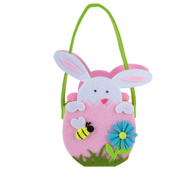 PATLOLLAV Easter Bunny Basket Bags for Kids Canvas Tote Egg Bags Candy Gifts Rabbit Buckets with Handle Easter Decorations Mini Craft Felt for Easter Eggs Hunting Games Party Favor Decor