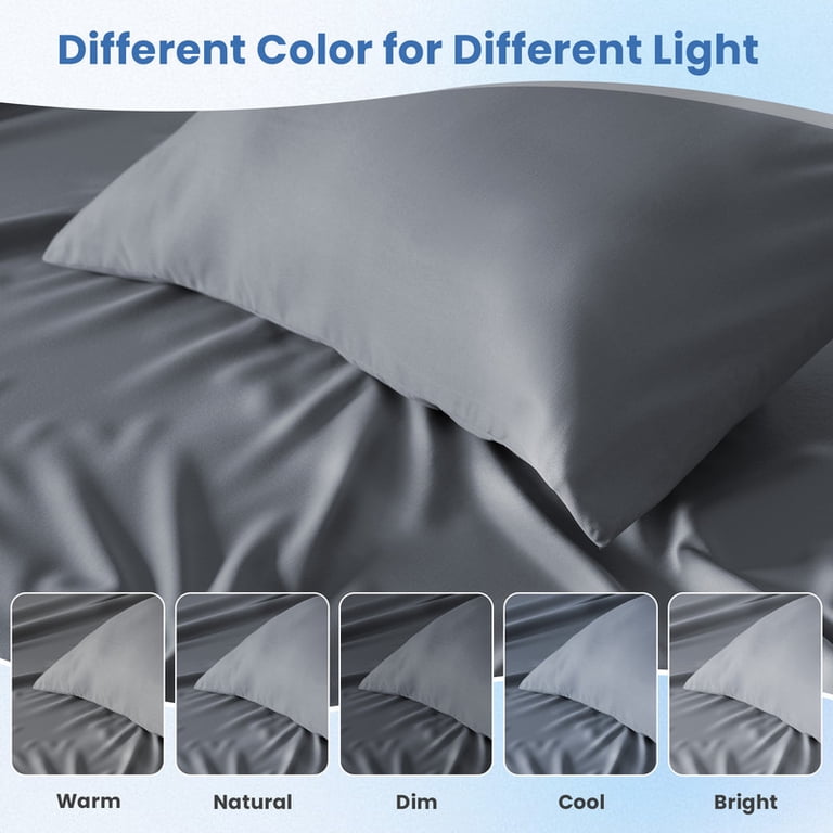 Vccoem Queen Sheet Set, 4-Piece Polyester, Soft Cooling, Grey photo 3