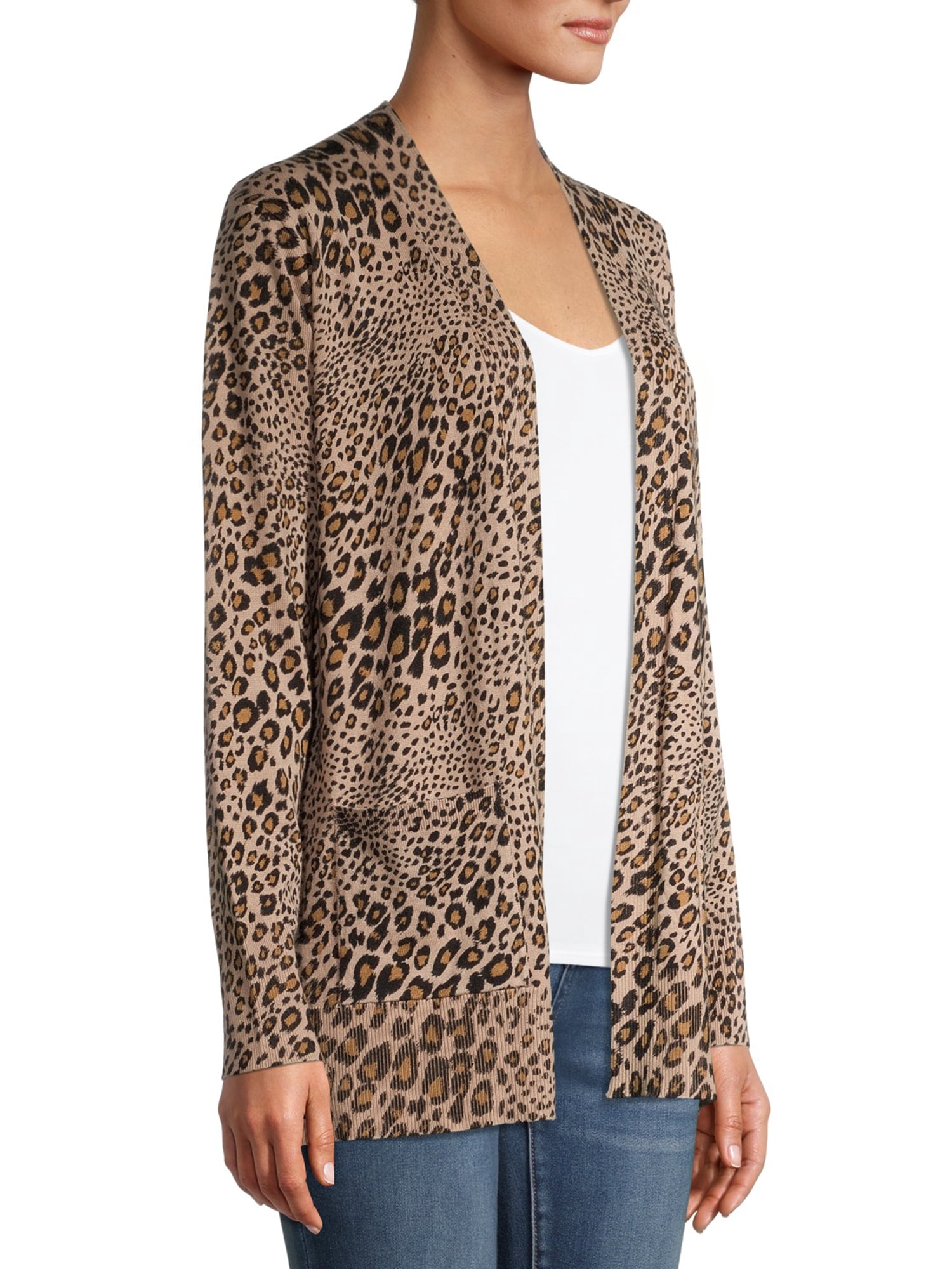 Time and Tru Women's Open Front Leopard 