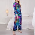 thumbnail image 3 of Salouo Neon Free Play Pattern Women's Pajamas Set Long Sleeve Button Down Sleepwear Soft Pj Lounge Sets for women 2 Piece Pjs Set with Long Pants-Large, 3 of 7