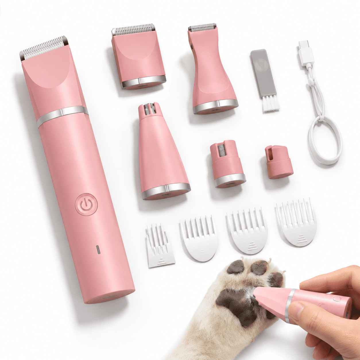 Pink 4-in-1 Cordless Electric Pet Clippers Kit with Paw Trimmer