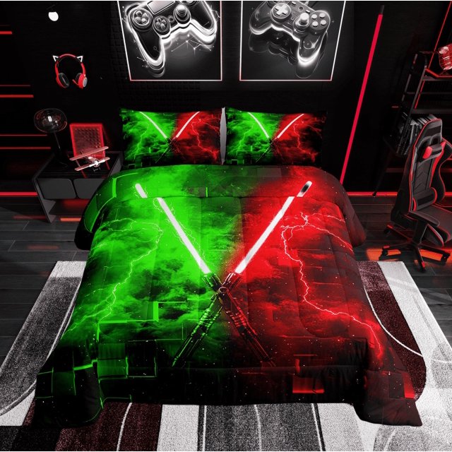Erosebridal Ensemble de Literie Géométrique 3D Grand Lit, Couette « Lightsaber », Adolescents, Réversible 3 Pcs