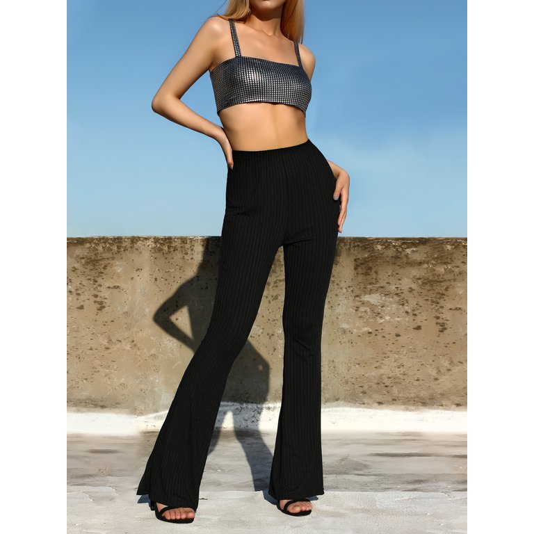 Faux Fur Trim Knitted Flare Pants