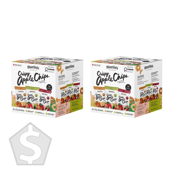 Martin’s Crispy Apple Chips Variety Pack, 24 × 22 g (Pack of 2), 48 Snack Packs Total