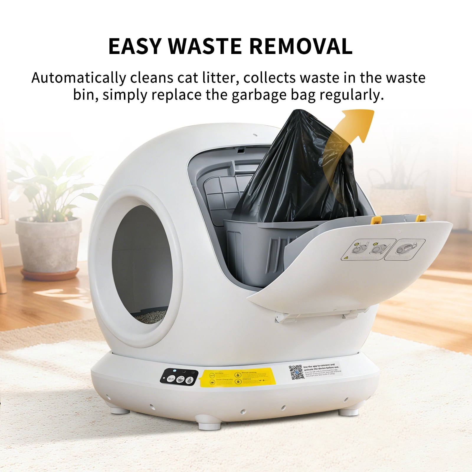 Self-Cleaning Cat Litter Box, 78L Extra Large Open Automatic Cat Litter Box for Multi Cats, Integrated Safety Protection/APP Control/Odor Removal Smart Box