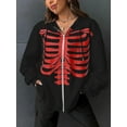 thumbnail image 2 of Arvbitana Women Zip up Drawstring Hoodies Fashion Skeleton Print Sweatshirt Loose Long Sleeve Aesthetic Cardigan Loose Streetwear Tops for Fall, 2 of 4