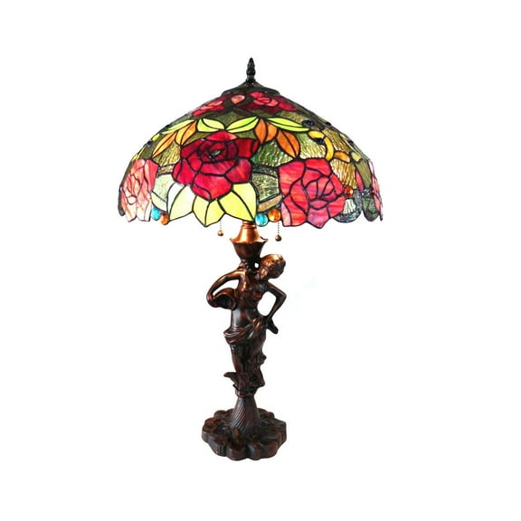 CHLOE Lighting PEGGY Tiffany-style 2 Light Roses Table Lamp 18" Shade