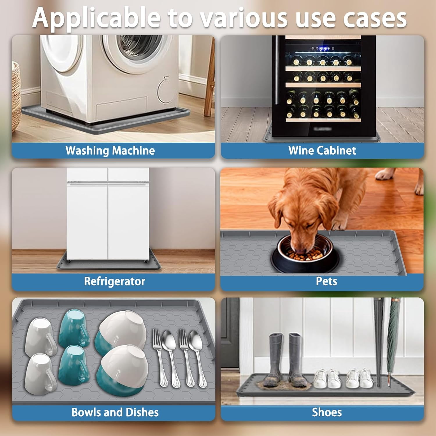 Washing Machine Drain Pan Silicone Mat, Thickened Large 30" X 28" Non-Slip Waterproof Washer Drip Tray, Raised Edge Mat for Under Dryer or Washer, Anti-Vibration,Floor Leak Protector for Laundry Room