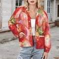 thumbnail image 3 of Jackets for Women Winter Coat Jackets Flannel Stand Collar Jacket(Strawberry Fruit Watercolor,Size:S-4XL), 3 of 7