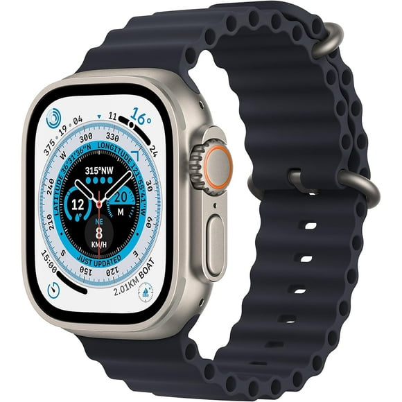 Apple Watch Ultra 1st gen GPS + Cellular 49mm Smart Watch Titanium Case with Midnight Ocean Band (One Size) | Open Box