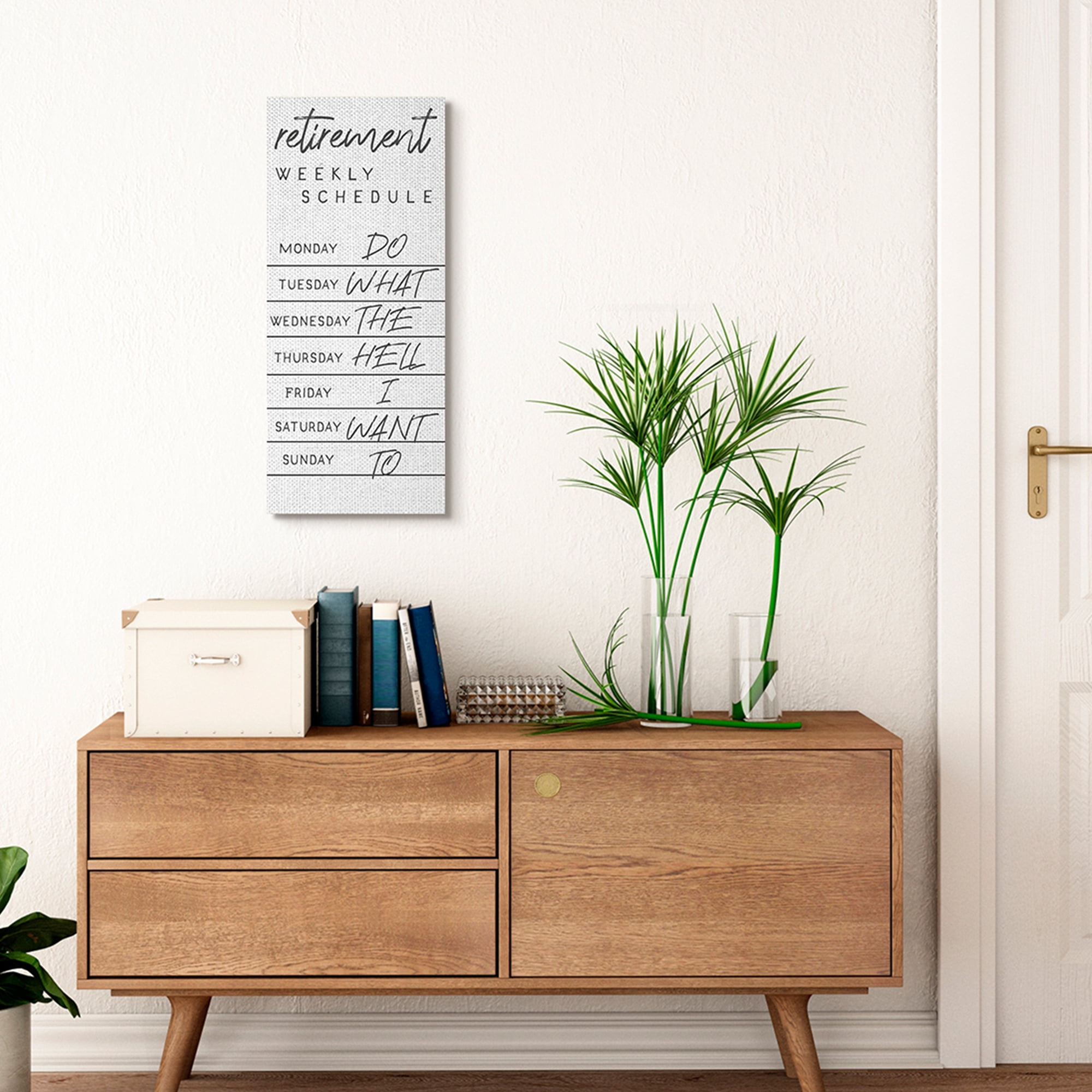 Stupell Industries Daily Retirement Schedule Funny Weekday Humor Canvas Wall Art, 13 x 30, Design by Daphne Polselli