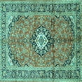 thumbnail image 1 of Ahgly Company Indoor Square Medallion Turquoise Blue Traditional Area Rugs, 7' Square, 1 of 4