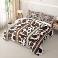 thumbnail image 3 of jejeloiu Cow Print Aztec Stripe Quilt Full Kids,Western Animal Pattern Full Bedspread Sets,3-Piece, 3 of 7