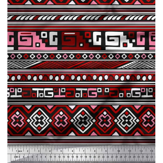 Soimoi Rayon Fabric Stripe & Greek Key Geometric Print Fabric by The Yard 42 Inch Wide